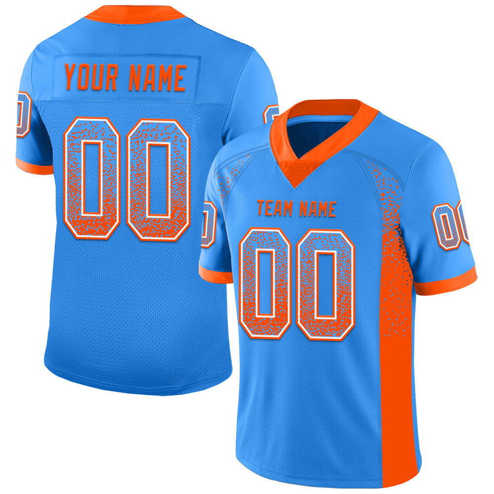 Custom Powder Blue Orange-White Drift Fashion Football Jersey - Main View