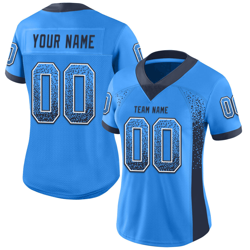 Custom Powder Blue Navy-White Drift Fashion Football Jersey view 2