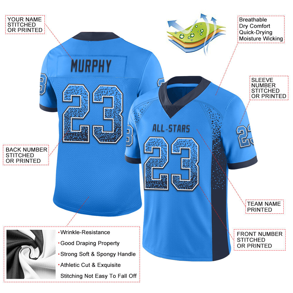 Custom Powder Blue Navy-White Drift Fashion Football Jersey view 3