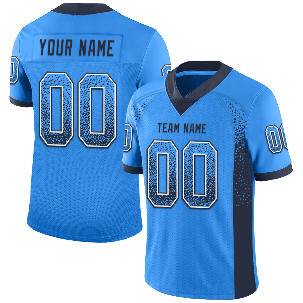 Custom Powder Blue Navy-White Drift Fashion Football Jersey - Main View