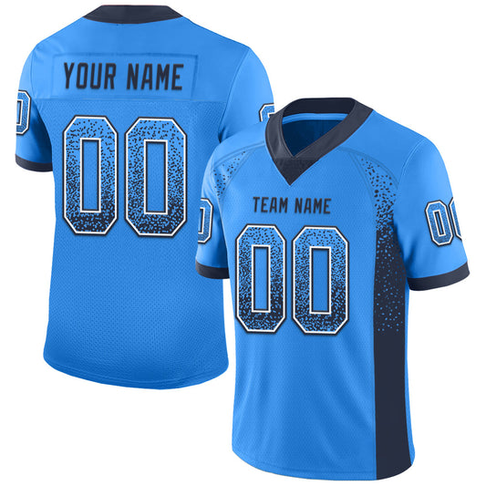 Custom Powder Blue Navy-White Drift Fashion Football Jersey - Main View