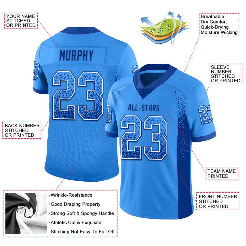 Custom Powder Blue Royal-White Drift Fashion Football Jersey view 3