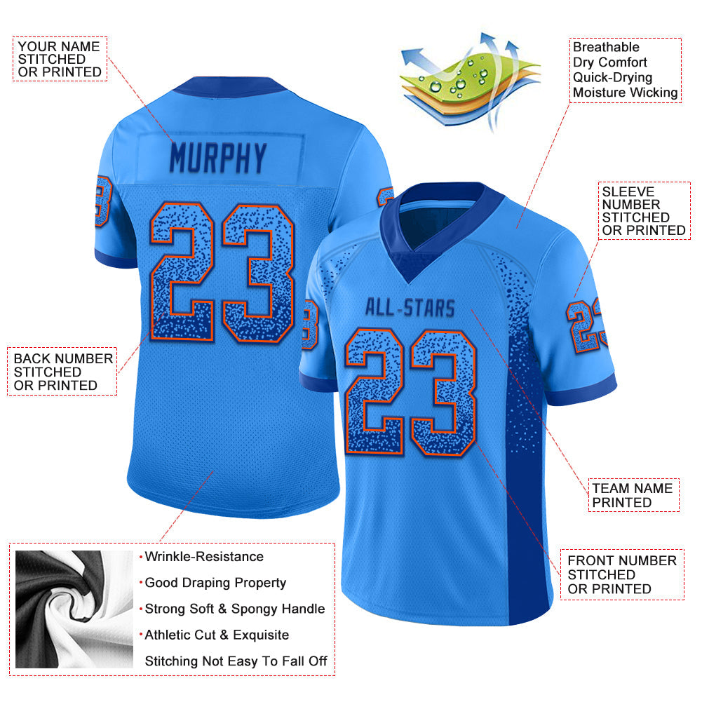 Custom Powder Blue Royal-Orange Drift Fashion Football Jersey view 3