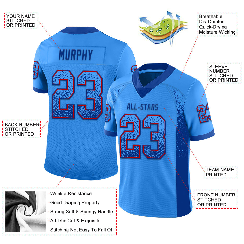 Custom Powder Blue Royal-Red Drift Fashion Football Jersey view 3