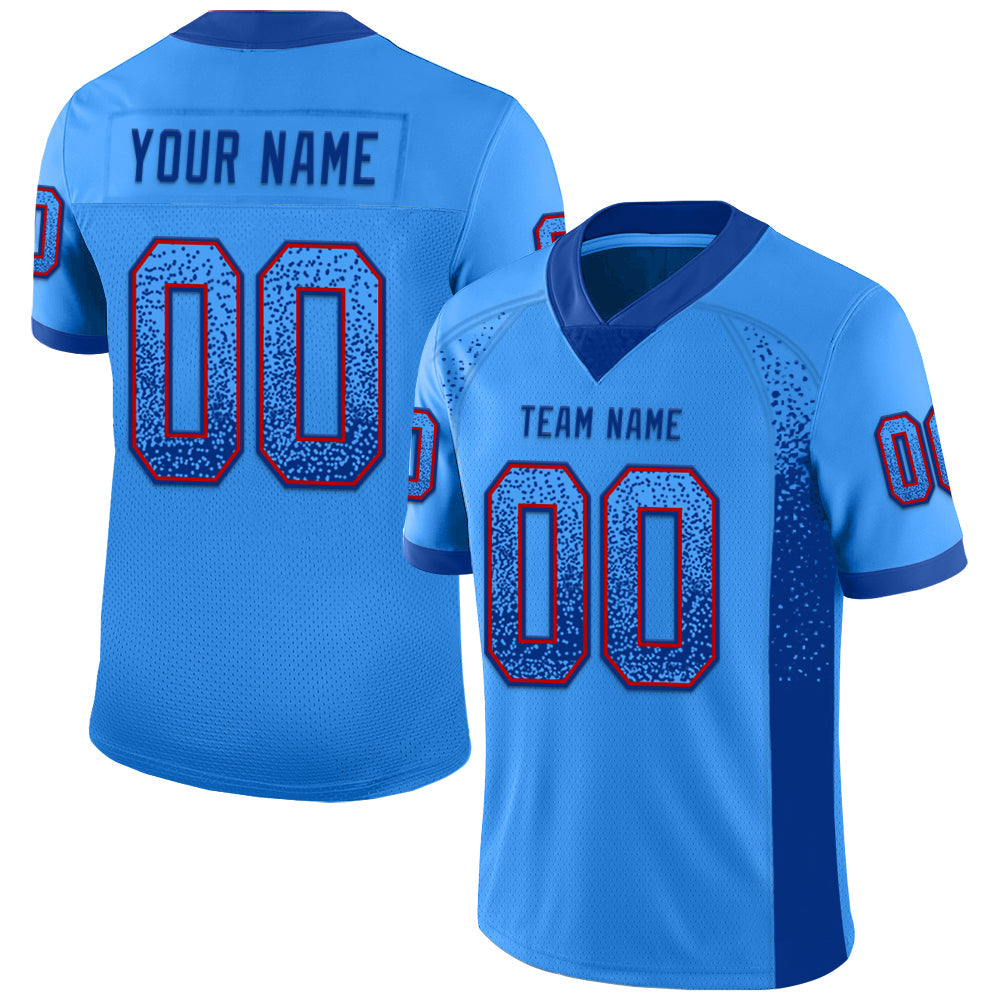 Custom Powder Blue Royal-Red Drift Fashion Football Jersey - Main View