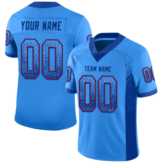 Custom Powder Blue Royal-Red Drift Fashion Football Jersey - Main View