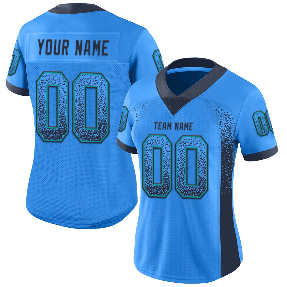 Custom Powder Blue Navy-Teal Drift Fashion Football Jersey view 2