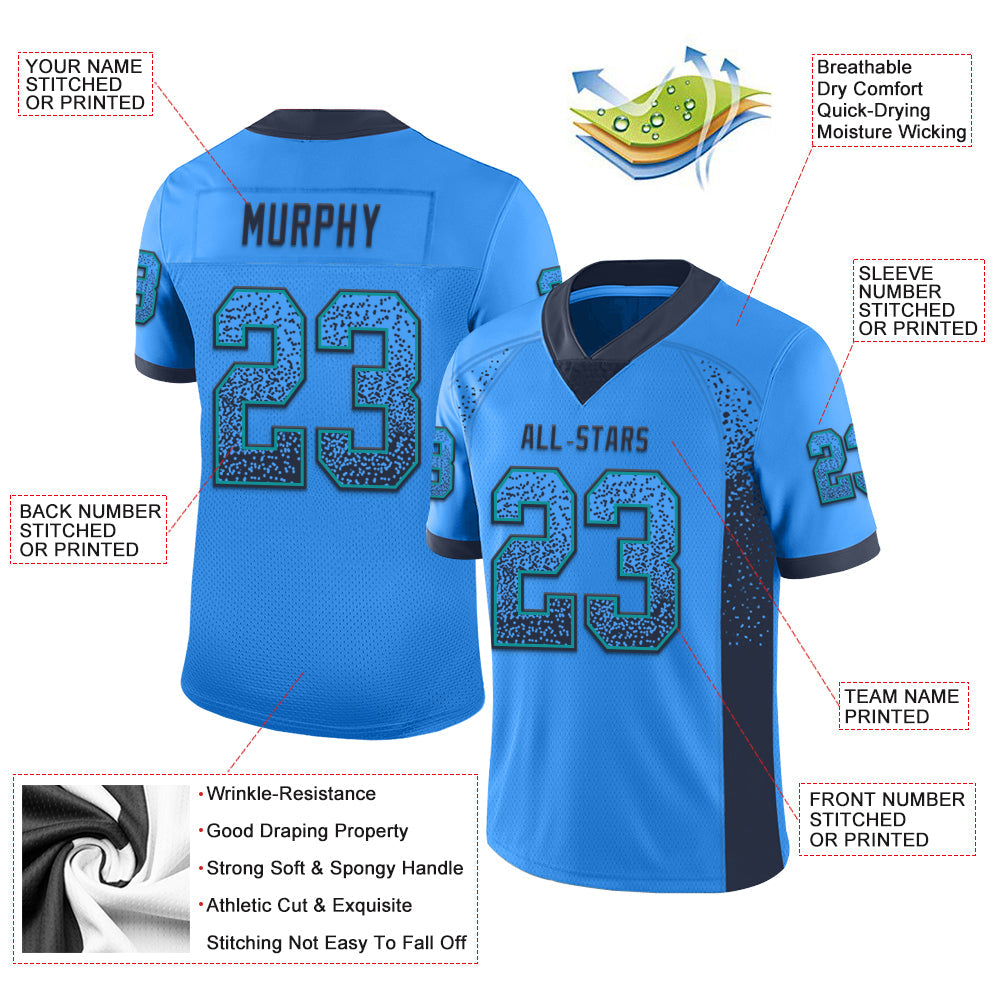 Custom Powder Blue Navy-Teal Drift Fashion Football Jersey view 3