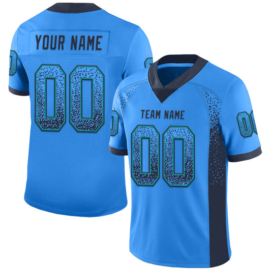 Custom Powder Blue Navy-Teal Drift Fashion Football Jersey - Main View