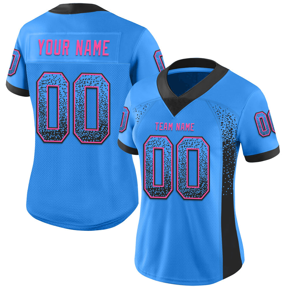 Custom Powder Blue Black-Pink Drift Fashion Football Jersey view 2