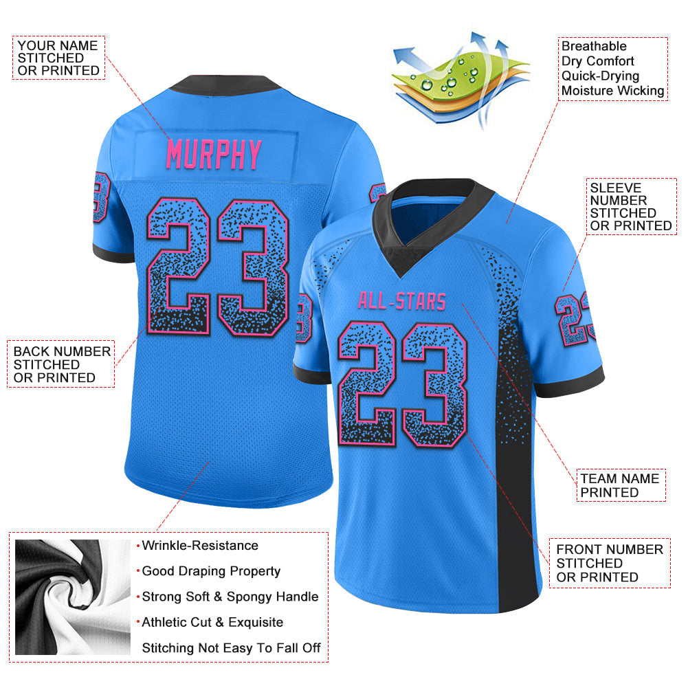 Custom Powder Blue Black-Pink Drift Fashion Football Jersey view 3