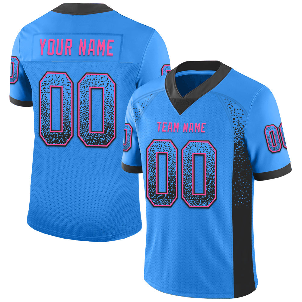 Custom Powder Blue Black-Pink Drift Fashion Football Jersey - Main View