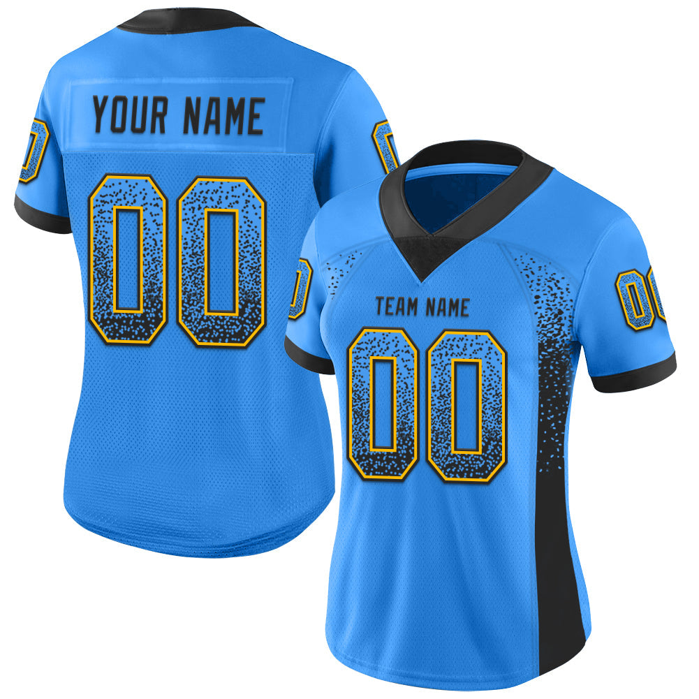 Custom Powder Blue Black-Gold Drift Fashion Football Jersey view 2