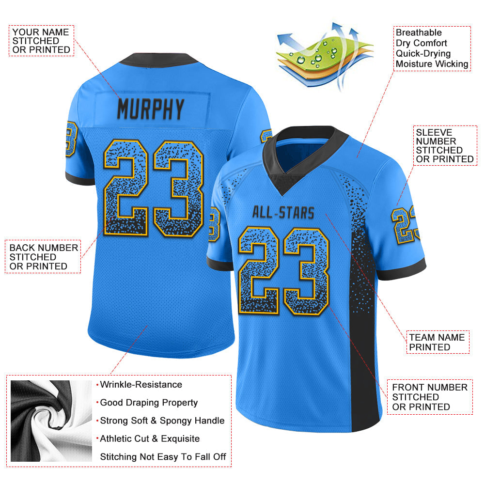 Custom Powder Blue Black-Gold Drift Fashion Football Jersey view 3