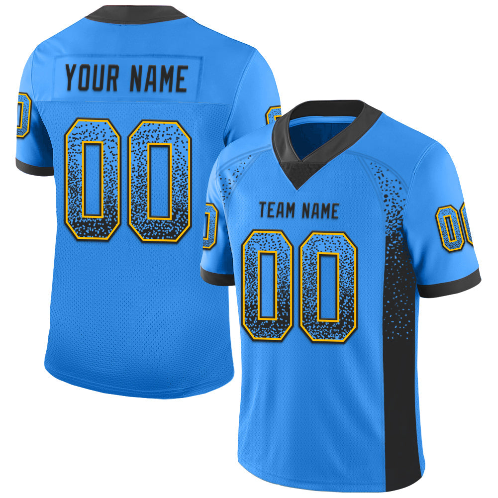 Custom Powder Blue Black-Gold Drift Fashion Football Jersey - Main View