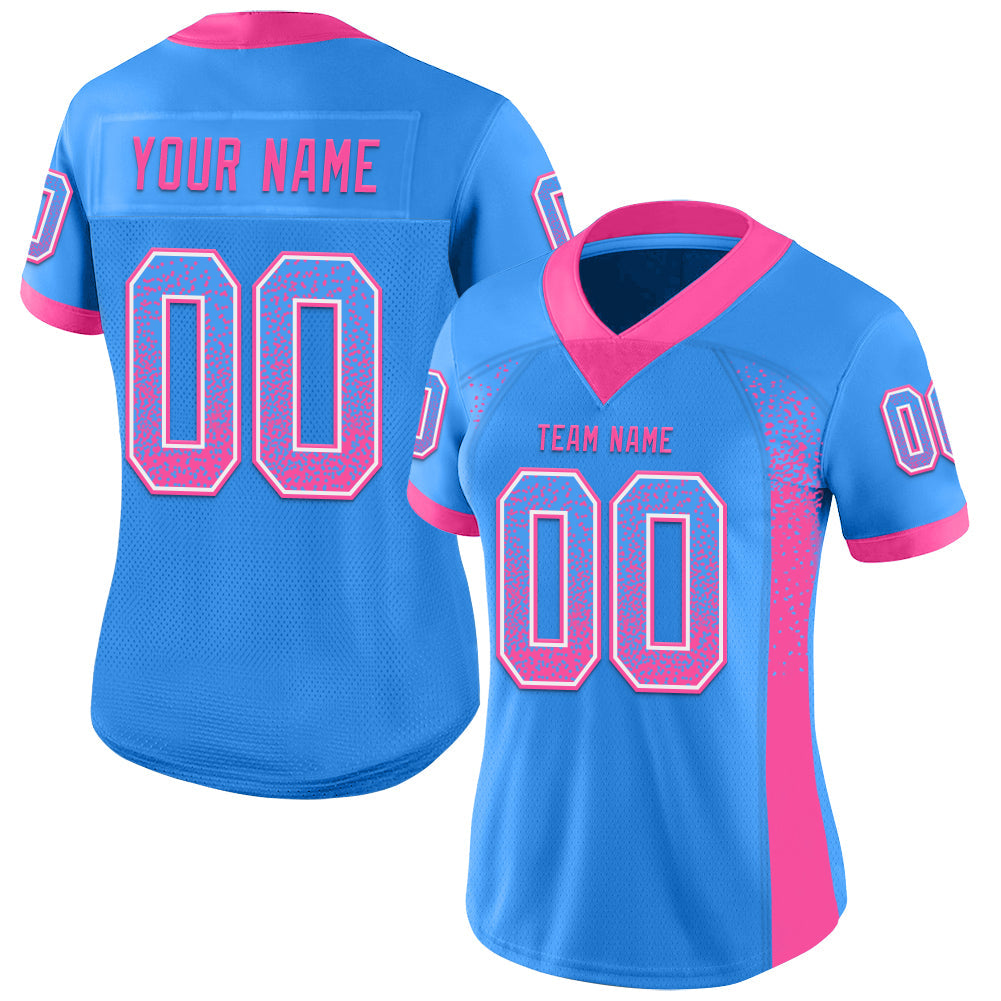 Custom Powder Blue Pink-White Drift Fashion Football Jersey view 2