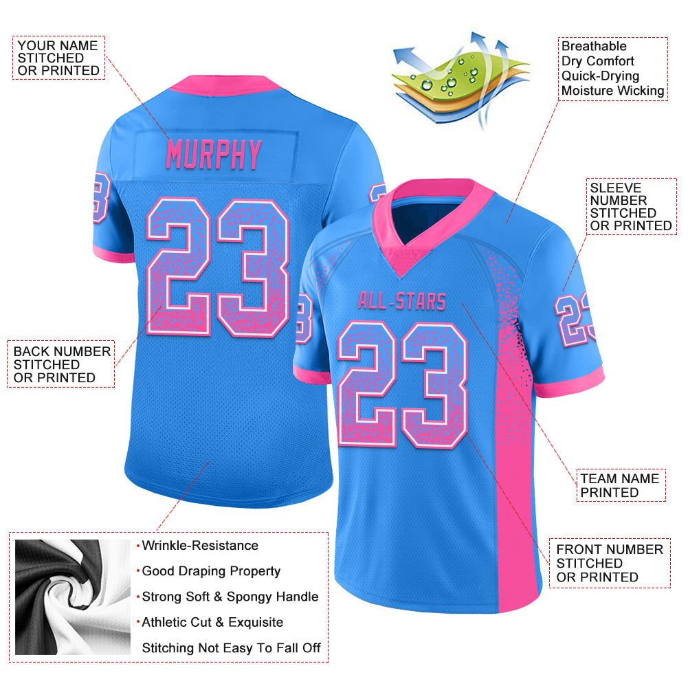 Custom Powder Blue Pink-White Drift Fashion Football Jersey view 3