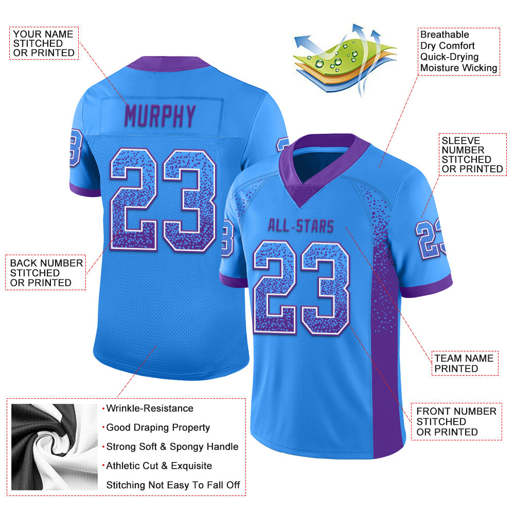 Custom Powder Blue Purple-White Drift Fashion Football Jersey view 3