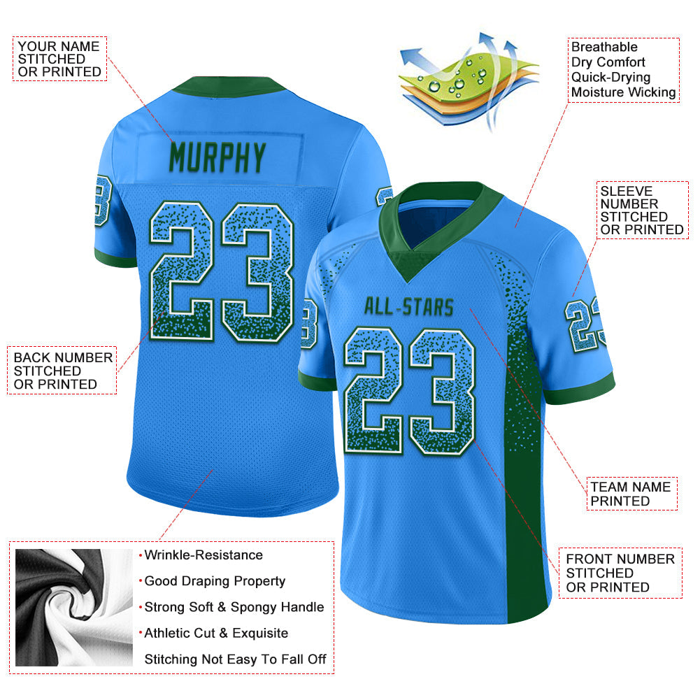 Custom Powder Blue Green-White Drift Fashion Football Jersey view 3