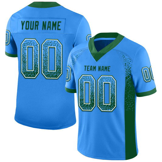 Custom Powder Blue Green-White Drift Fashion Football Jersey - Main View