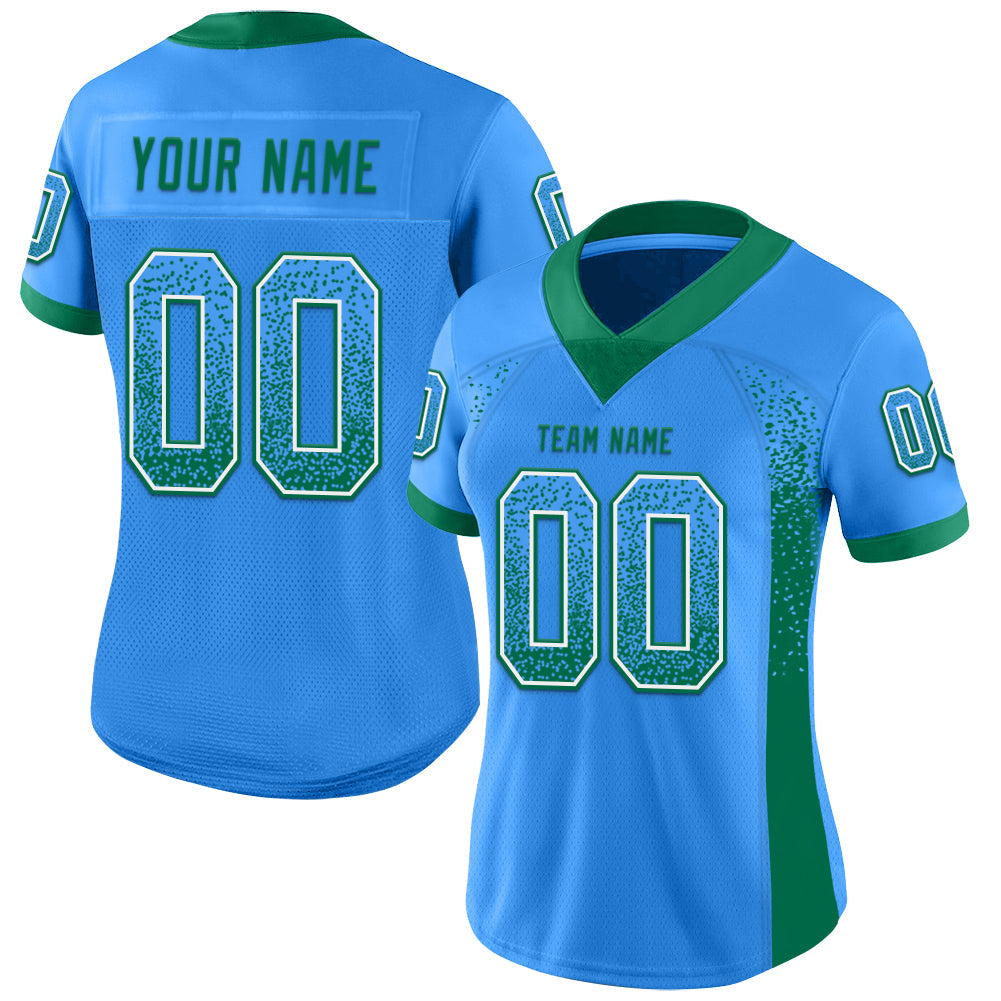Custom Powder Blue Kelly Green-White Drift Fashion Football Jersey view 2