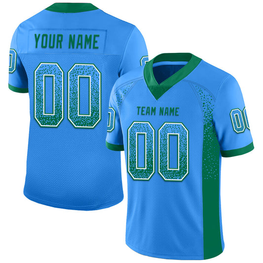 Custom Powder Blue Kelly Green-White Drift Fashion Football Jersey - Main View