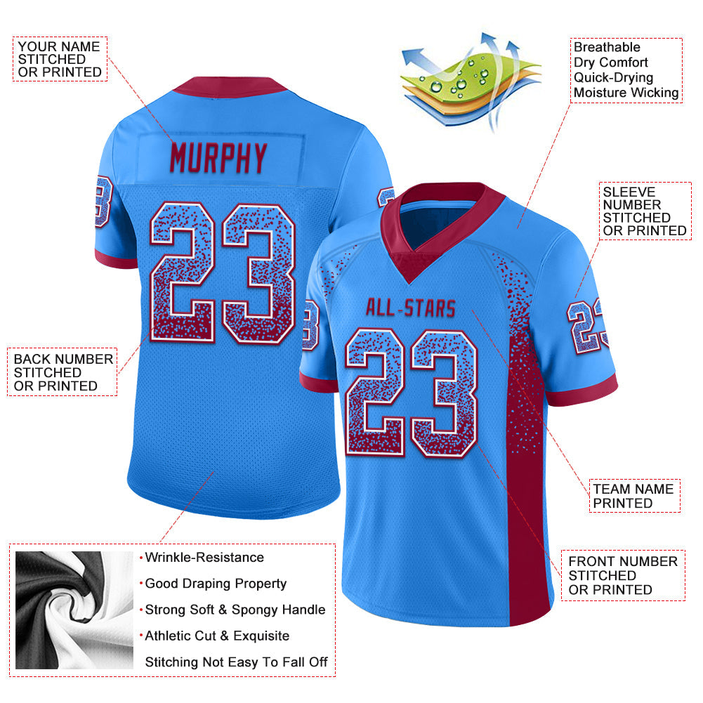 Custom Powder Blue Maroon-White Drift Fashion Football Jersey view 3