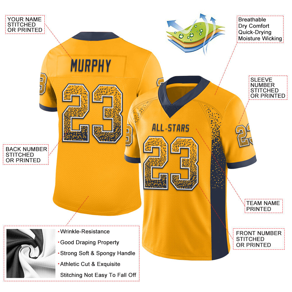 Custom Gold Navy-White Drift Fashion Football Jersey view 3