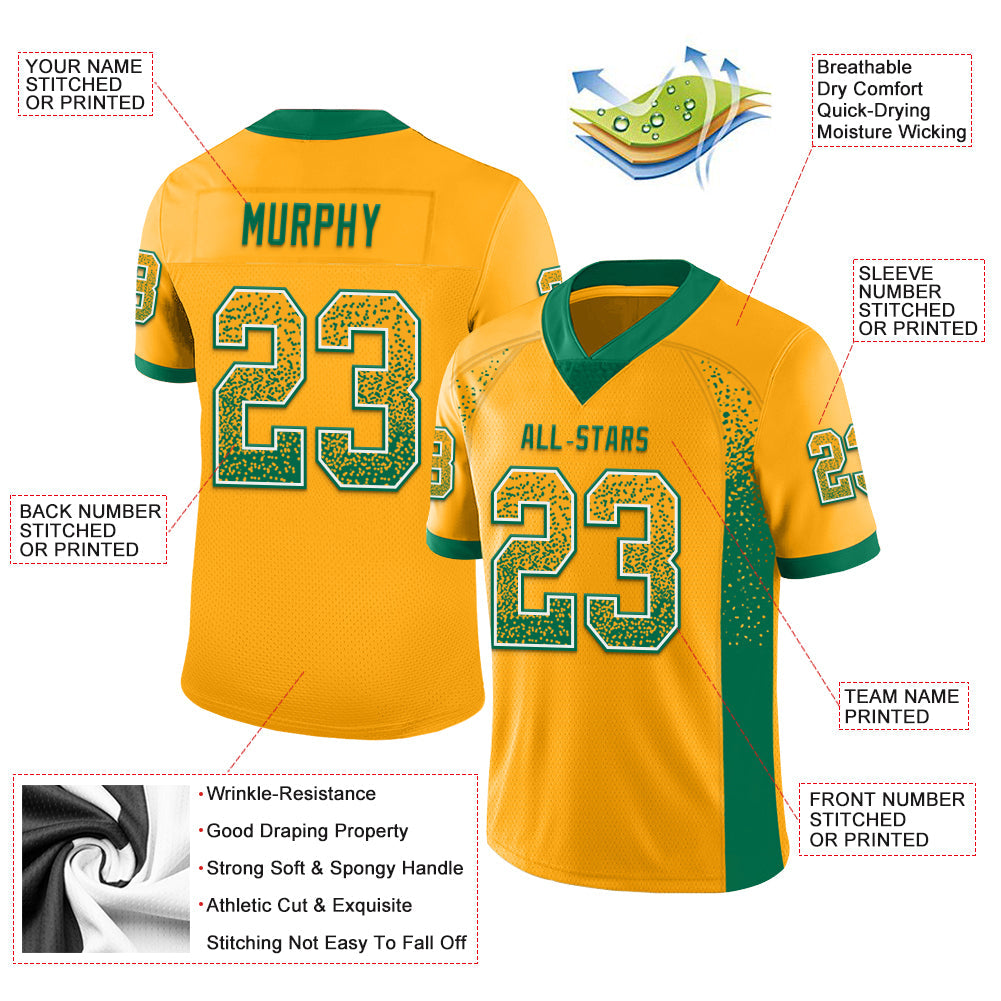 Custom Gold Kelly Green-White Drift Fashion Football Jersey view 3