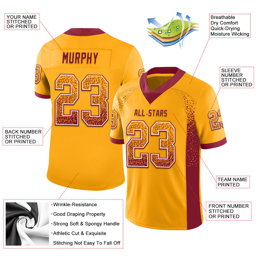 Custom Gold Crimson-White Drift Fashion Football Jersey view 3
