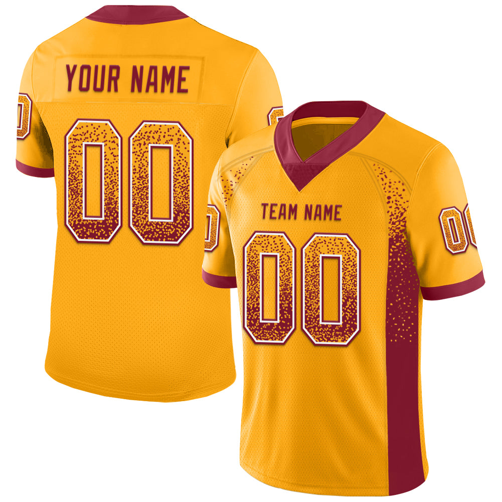 Custom Gold Crimson-White Drift Fashion Football Jersey - Main View
