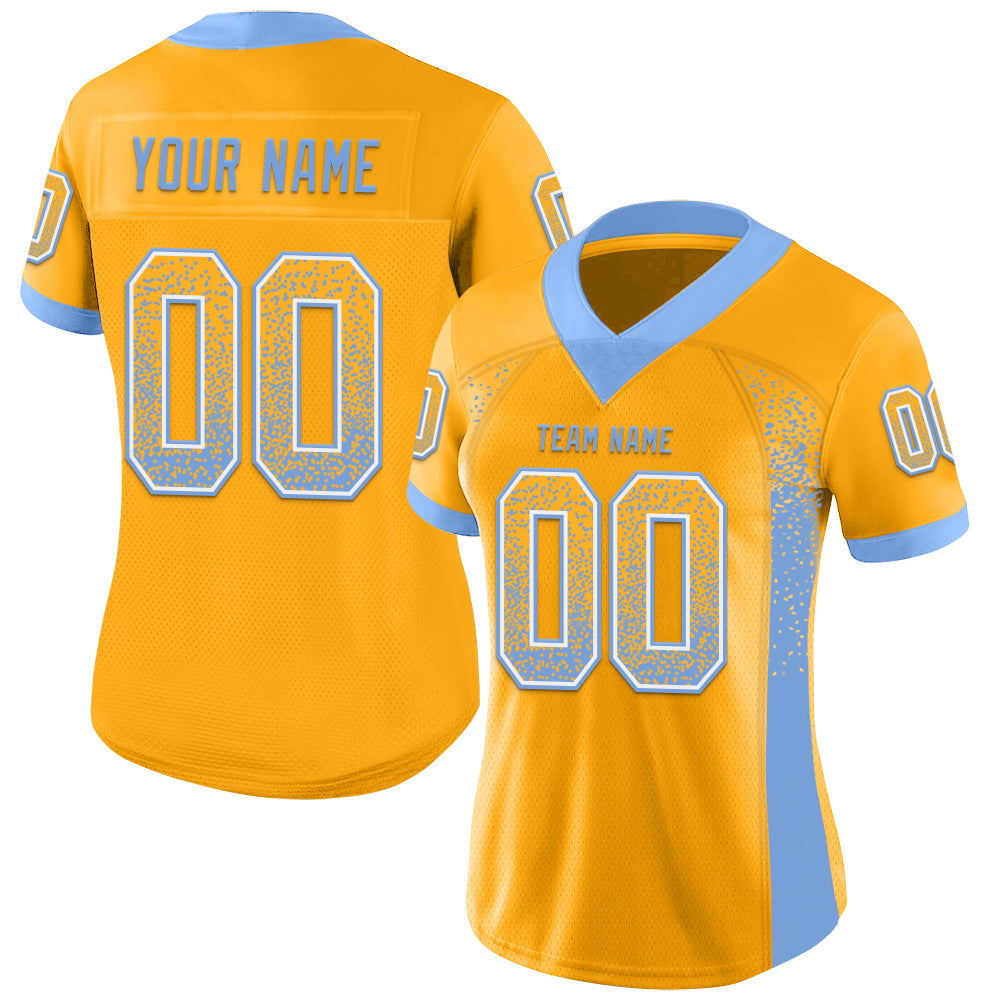 Custom Gold Powder Blue-White Drift Fashion Football Jersey view 2