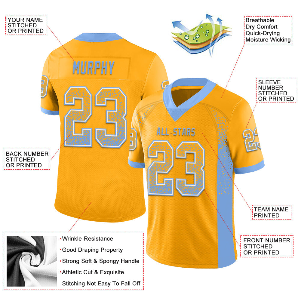 Custom Gold Powder Blue-White Drift Fashion Football Jersey view 3