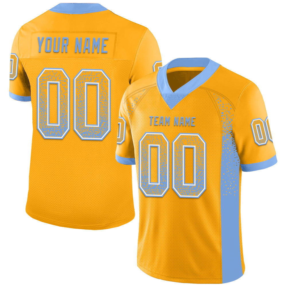 Custom Gold Powder Blue-White Drift Fashion Football Jersey - Main View