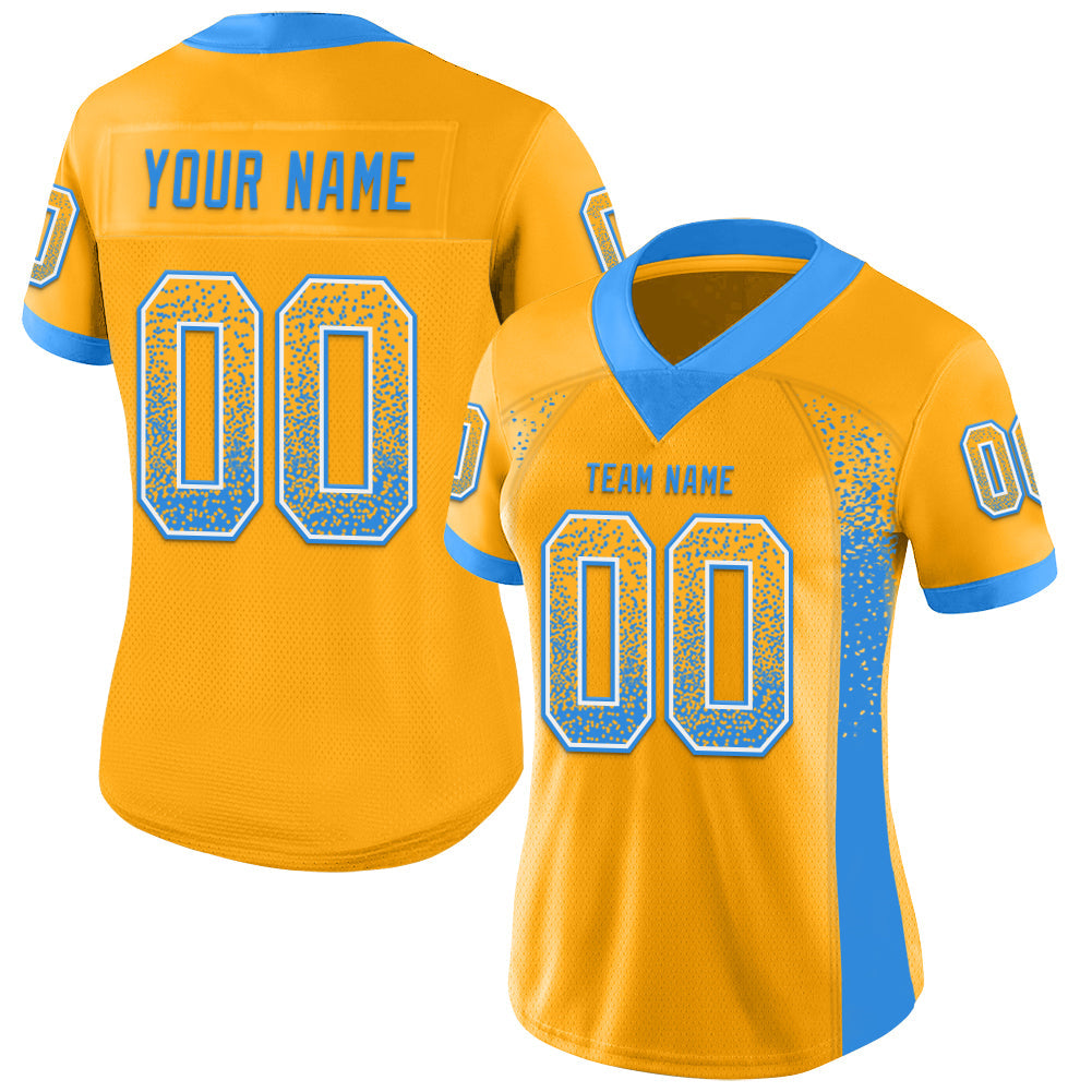 Custom Gold Powder Blue-White Drift Fashion Football Jersey view 2
