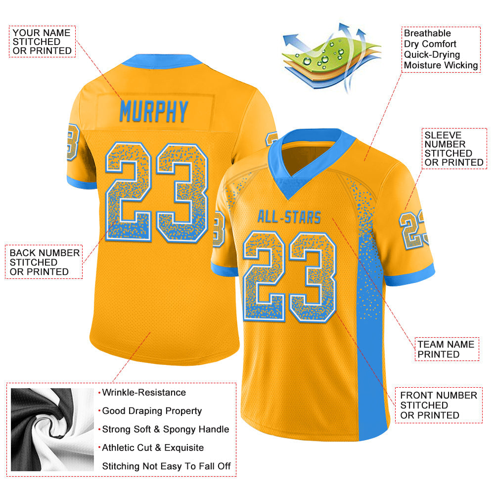 Custom Gold Powder Blue-White Drift Fashion Football Jersey view 3