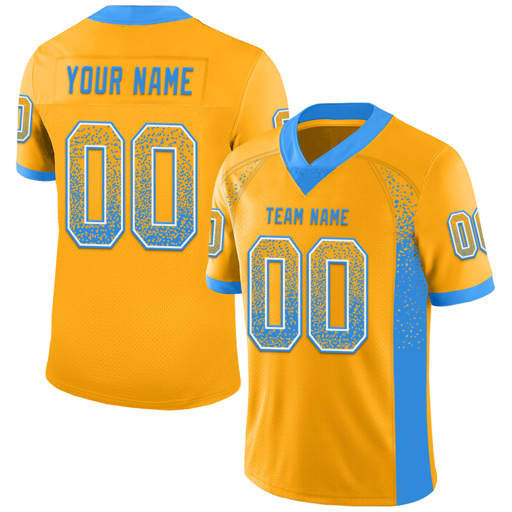 Custom Gold Powder Blue-White Drift Fashion Football Jersey - Main View