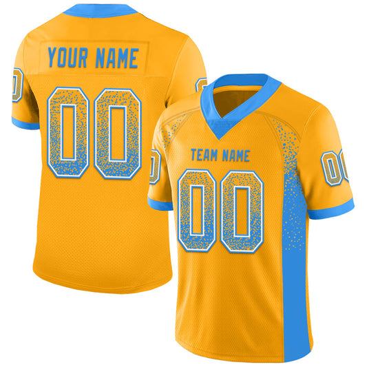 Custom Gold Powder Blue-White Drift Fashion Football Jersey - Main View