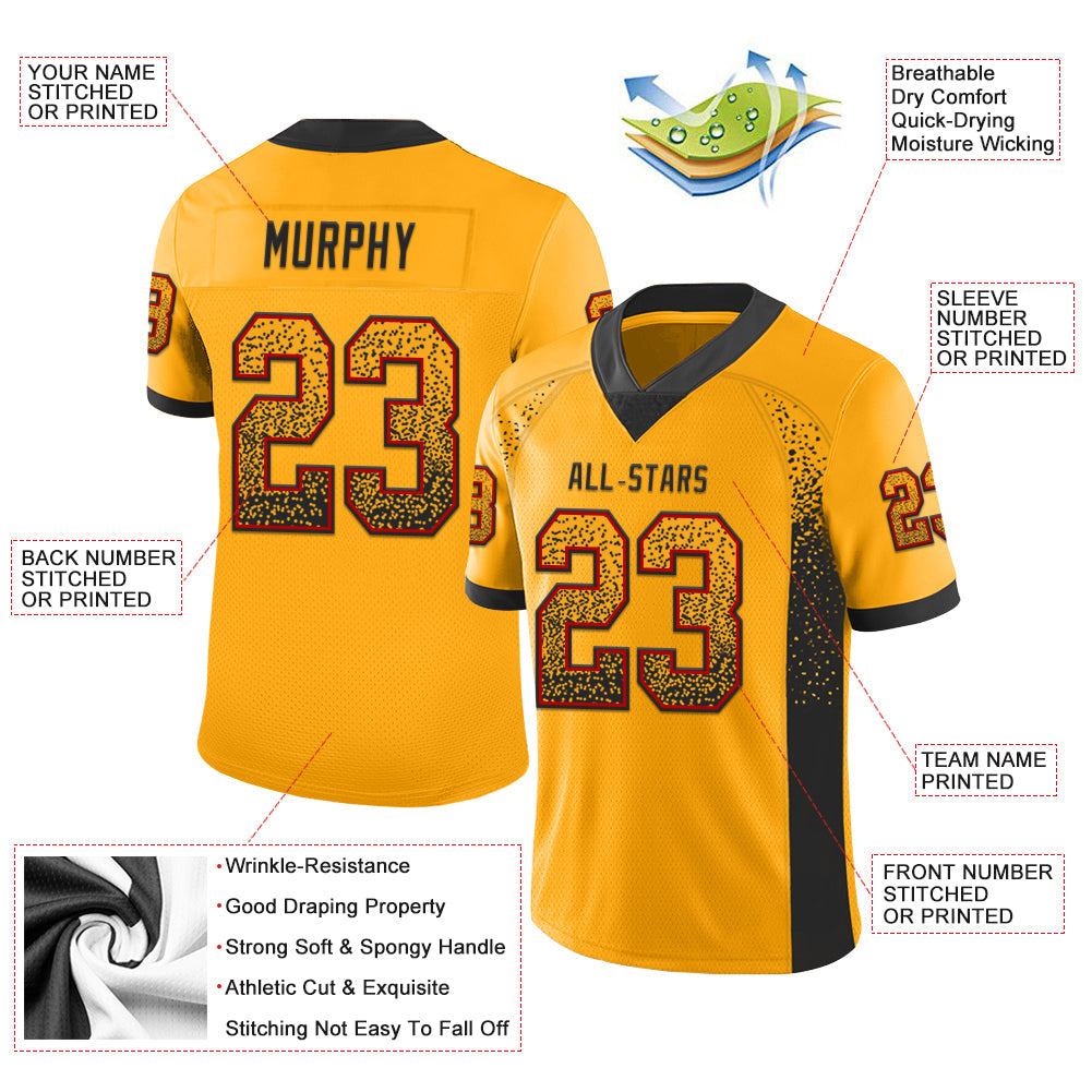 Custom Gold Black-Red Drift Fashion Football Jersey view 3