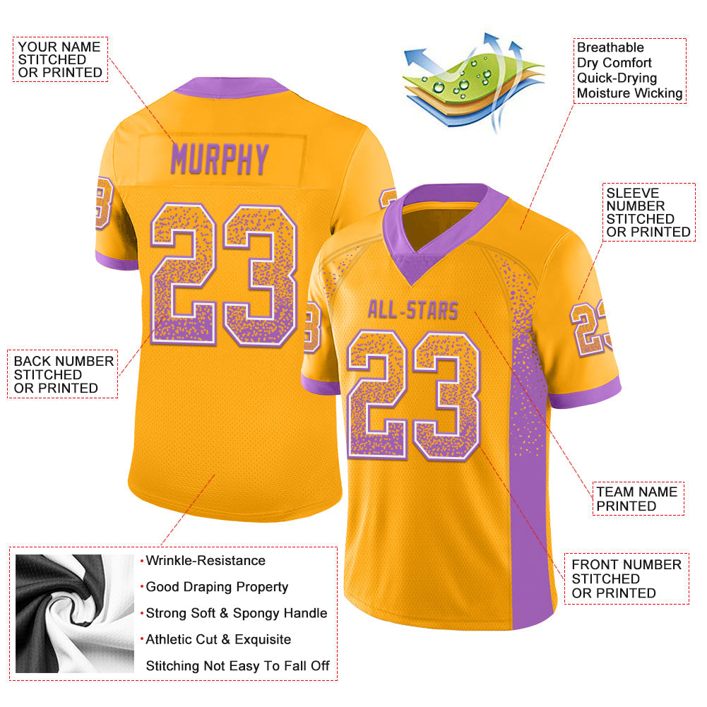 Custom Gold Medium Purple-White Drift Fashion Football Jersey view 3