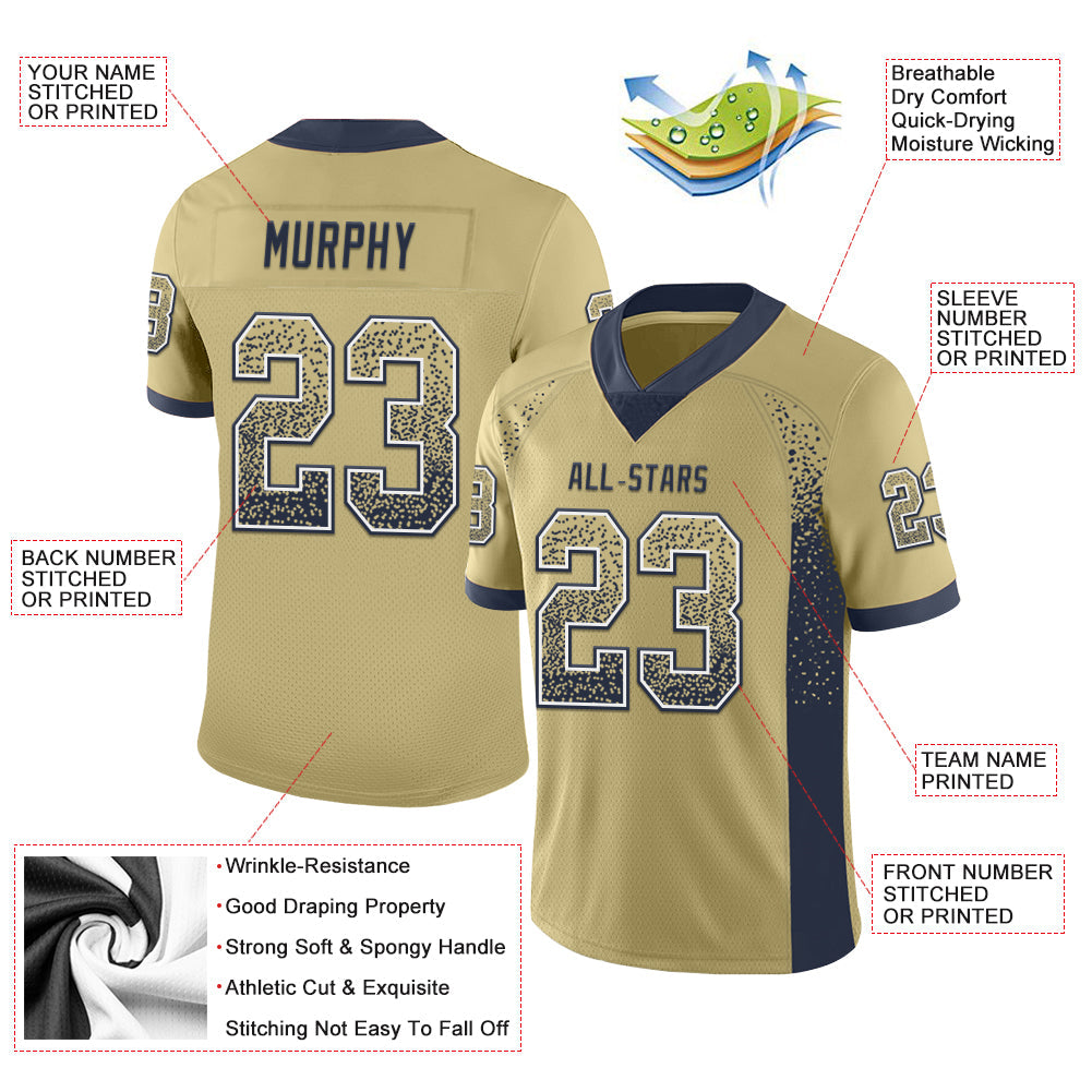 Custom Vegas Gold Navy-White Drift Fashion Football Jersey view 3