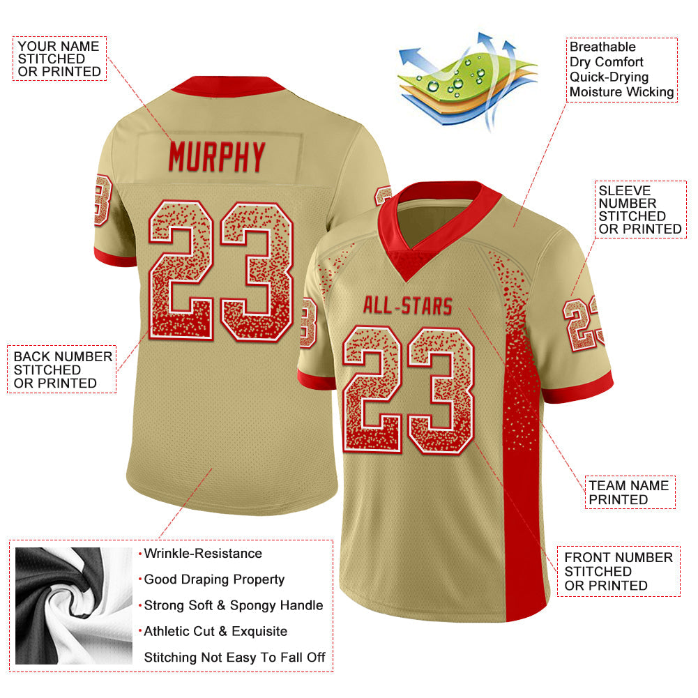 Custom Vegas Gold Red-White Drift Fashion Football Jersey view 3