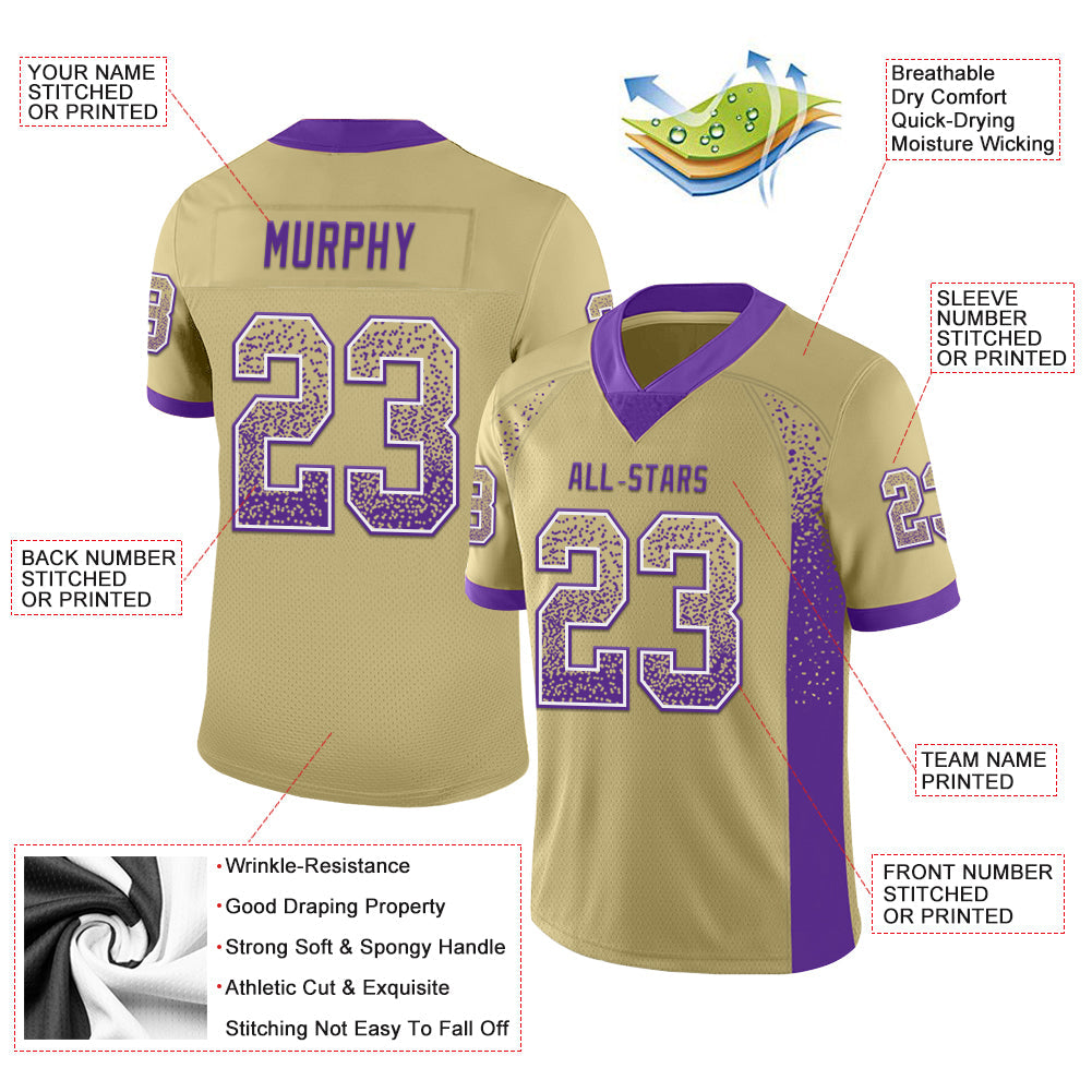 Custom Vegas Gold Purple-White Drift Fashion Football Jersey view 3