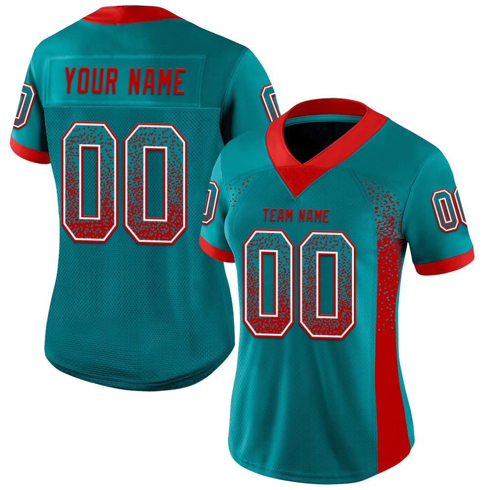 Custom Teal Red-White Drift Fashion Football Jersey view 2