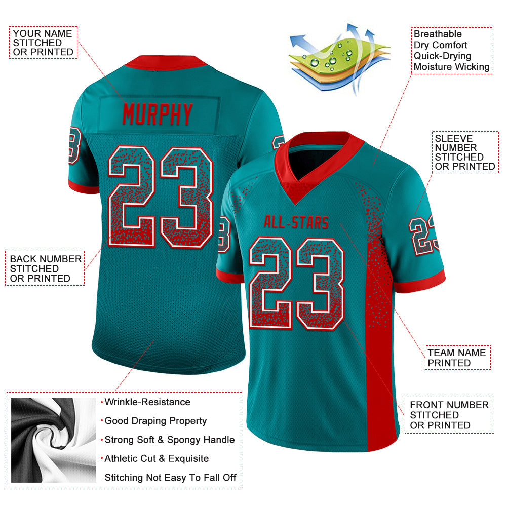 Custom Teal Red-White Drift Fashion Football Jersey view 3