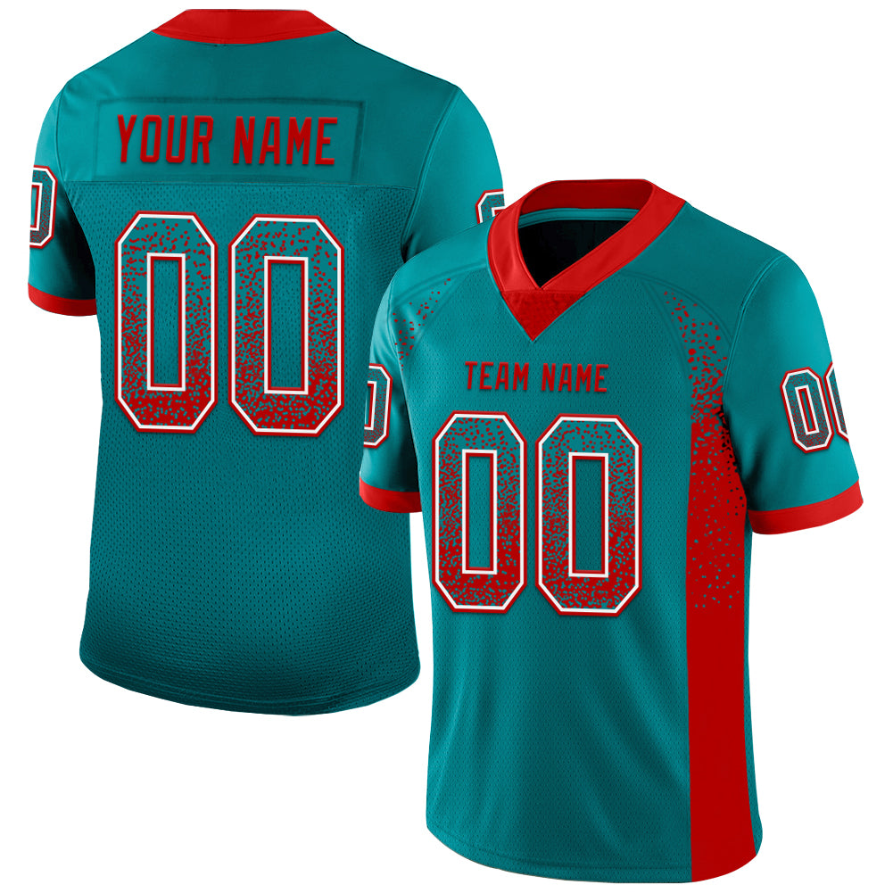 Custom Teal Red-White Drift Fashion Football Jersey - Main View