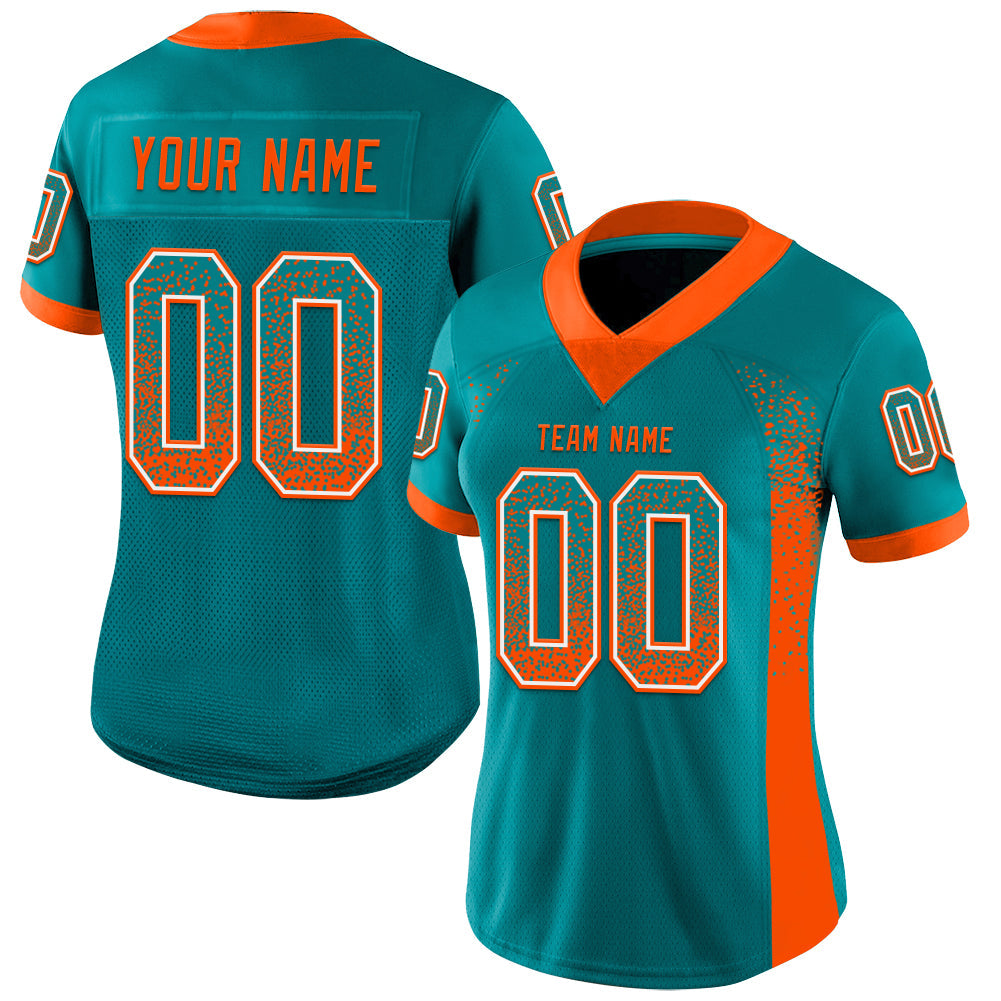 Custom Teal Orange-White Drift Fashion Football Jersey view 2