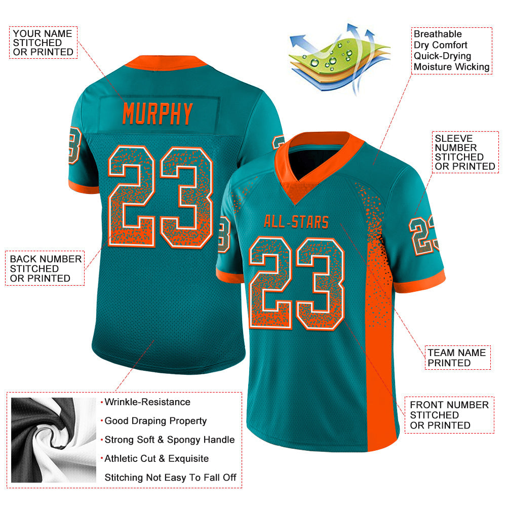 Custom Teal Orange-White Drift Fashion Football Jersey view 3