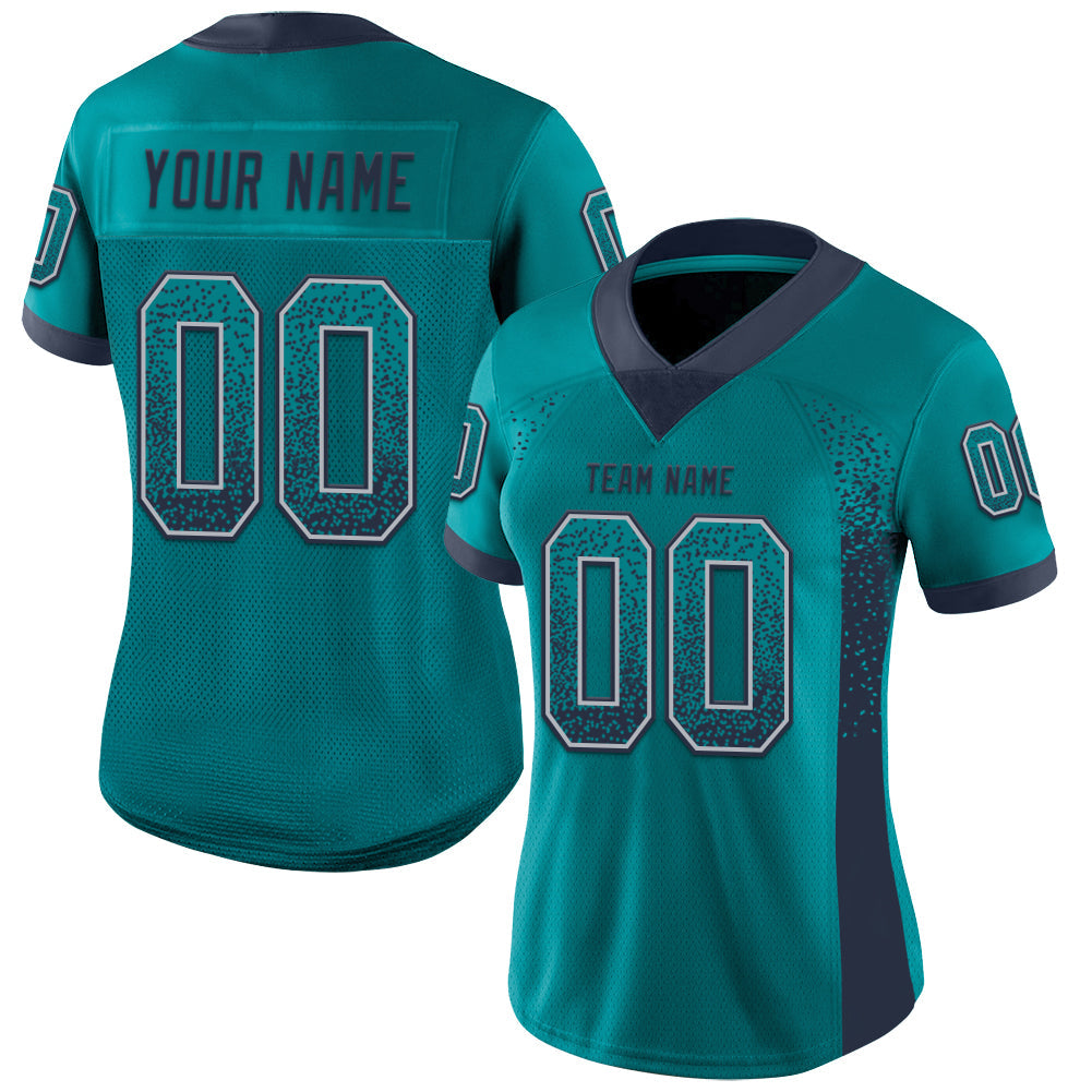 Custom Teal Navy-Gray Drift Fashion Football Jersey view 2