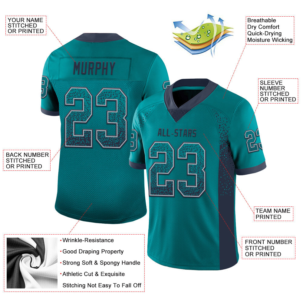 Custom Teal Navy-Gray Drift Fashion Football Jersey view 3